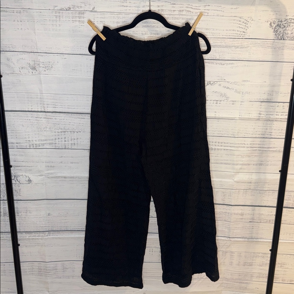 NWOT Black Crochet Wide-Leg Pants - Picture 4 of 8